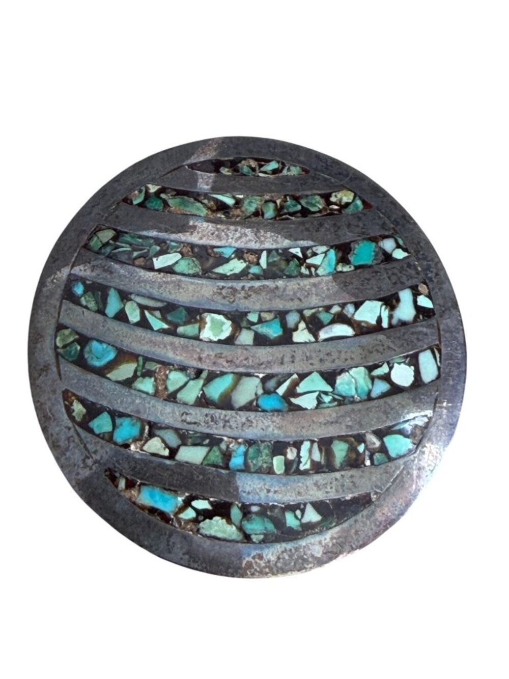 Vintage Signed Sterling Silver Taxco Mexico Turquoise Inlay Brooch Pin 9g